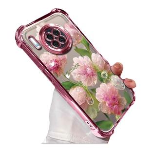 适用于华为mate30Pro手机壳mate30保护套电镀防尘镜头加高保护不泛黄不顶膜高级感简约四角防摔气垫水晶花