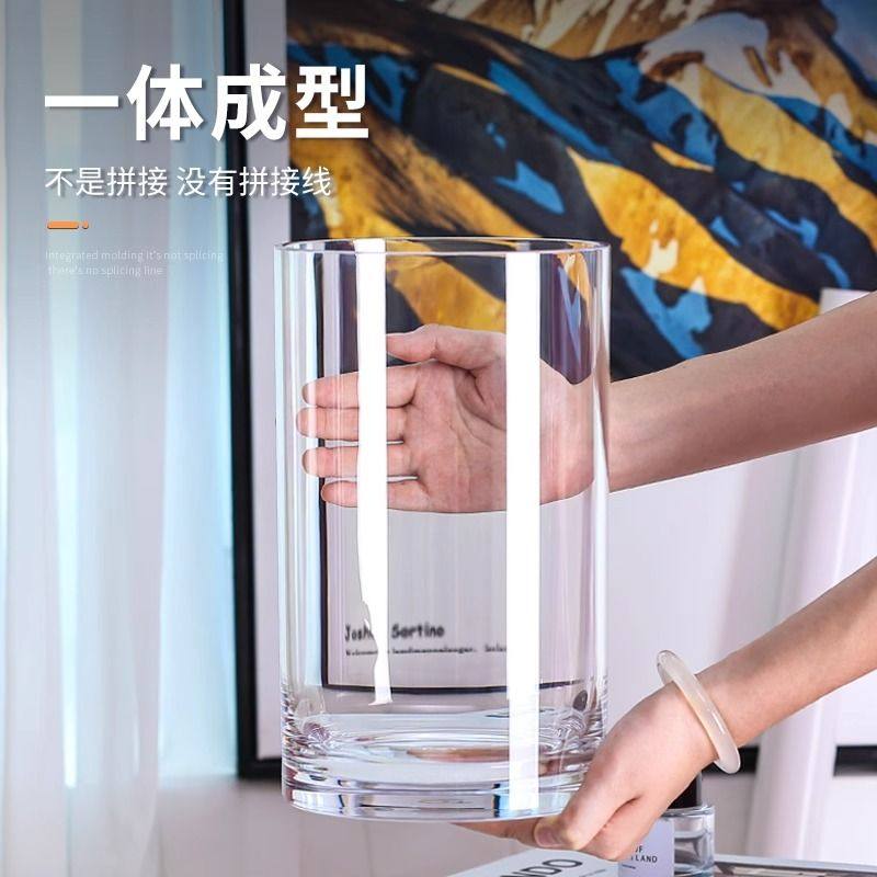 PC亚克力塑料花瓶客厅摆件插花富贵竹百合专用透明直筒仿玻璃瓶子