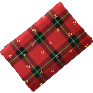 纯棉布料纱卡棉布外套裤子帽手工面料学院风复古英伦格子烫金樱桃