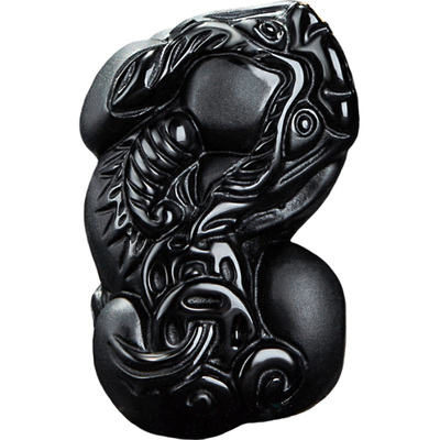 天然黑曜石貔貅吊坠招财转运