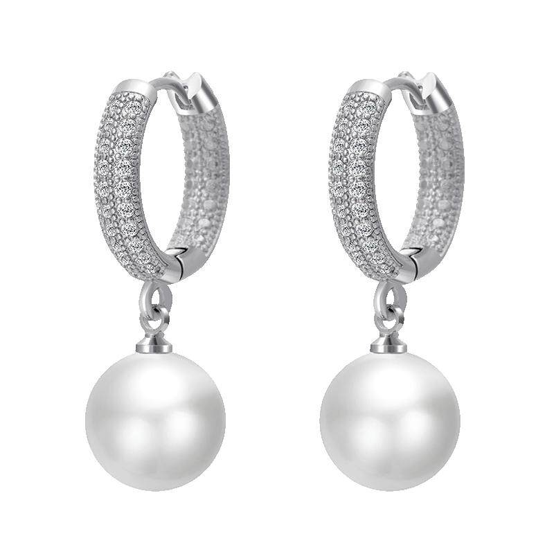 s925纯银耳针双面珍珠大小耳钉日韩国气质简约镂空耳环防过敏耳饰