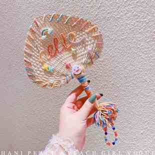 HD4349A13甜酷辣妹粉蒲扇女桃夏季 扇扇手摇户外草编心芭蕉扇清凉