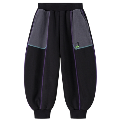 漫画家潮童装24冬新款HOHO熊彩色撞线大廓型暖绒针织男女童长裤