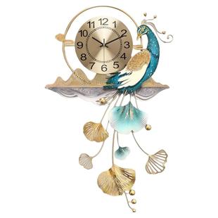 新中式孔雀个性客厅家用轻奢大气挂墙表2024新款时钟创意卧室静音