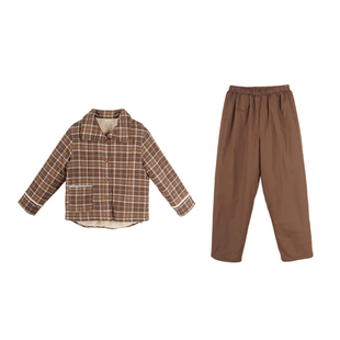 朵朵可可睡衣女2025秋冬新款全棉格子加绒加厚保暖夹棉家居服套装