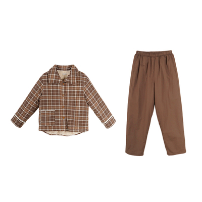 朵朵可可格子加绒夹棉保暖家居服