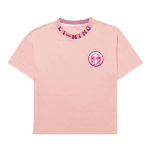 李宁正品童装女童阔版横机领棉质短袖T恤时尚潮流休闲上衣YHSQ038