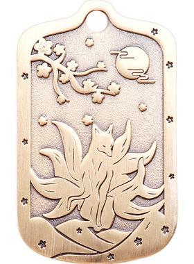 黄铜狐狸吊坠转桃花项链运姻缘牌九尾狐钥匙扣挂件吉祥物