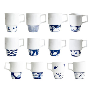 择学家 叠叠高水杯马克杯大号大容量460毫升 景德镇手绘青花 定制