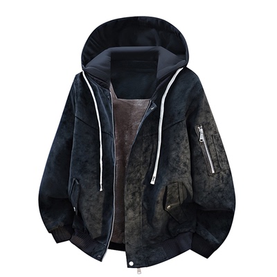 咖啡色PU皮夹克男外套加绒加厚