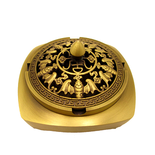 黄铜烟灰缸摆件中式家居客厅办公桌装饰全铜烟灰缸带盖烟缸熏香炉