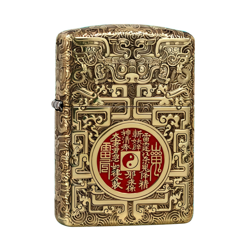 Zippo山鬼夔牛纹黄铜盔甲男送礼