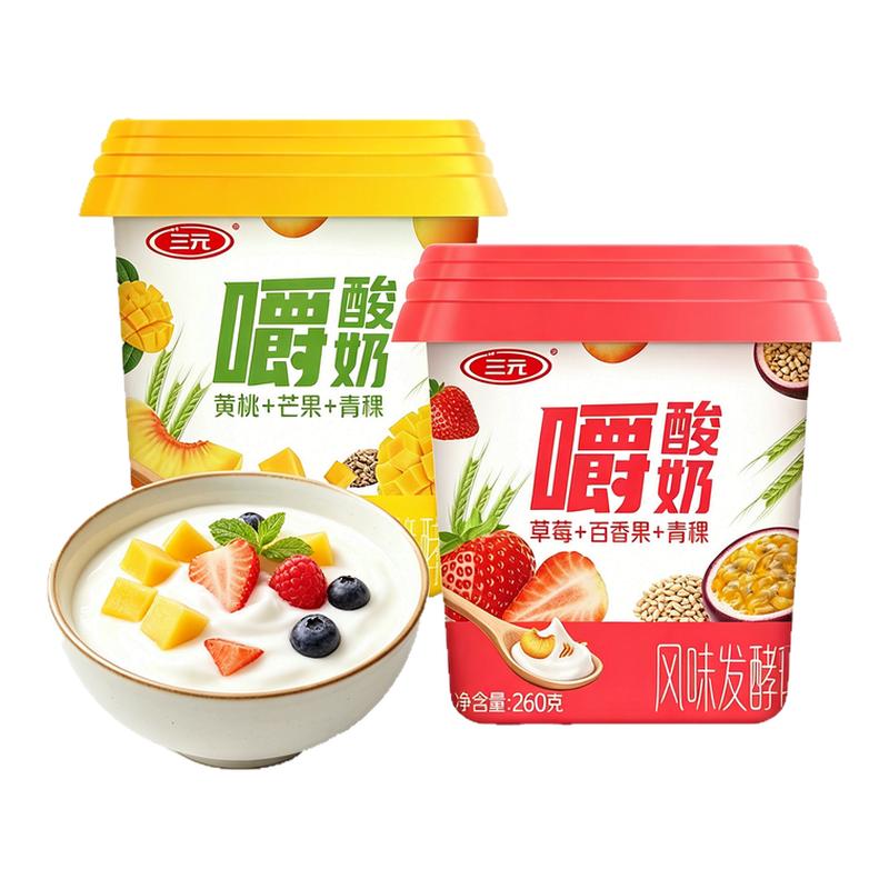 三元嚼酸奶260g*6杯黄桃芒果草莓