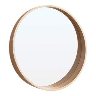 桌面补妆实木大圆镜子玄关装饰镜卫生间圆镜梳妆镜圆形壁挂化妆镜