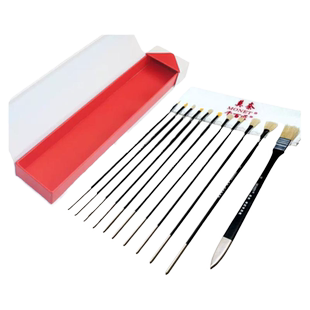 莫奈色彩笔水粉笔11支水粉画笔礼盒套装艺考艺术家专用水彩丙烯油画笔猪鬃扇形画刷尼龙斜刀头狼毫勾线色彩