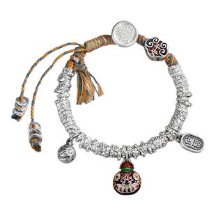 吴越老银铺盘缠手链999纯银手饰古法锤纹钱串子足银手串好看礼物