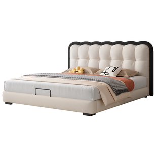 法莎蒂猫抓布双人床主卧室现代简约婚床高端奶油风泡芙软包涟漪床