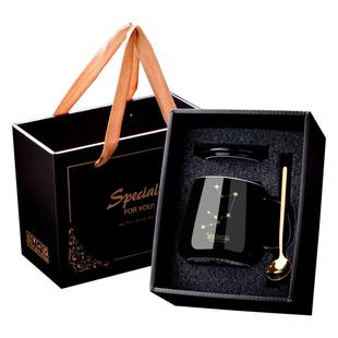 星座男马克杯情侣家用陶瓷水杯带盖勺女咖啡杯大容量杯子加热杯垫