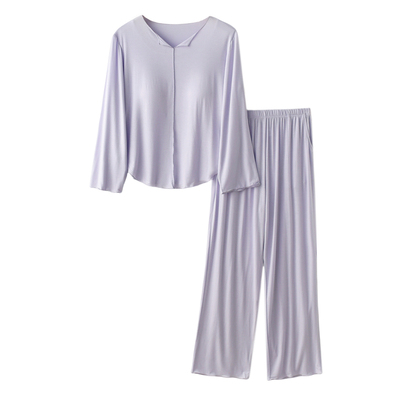 女莫代尔带胸垫木耳边春夏家居服