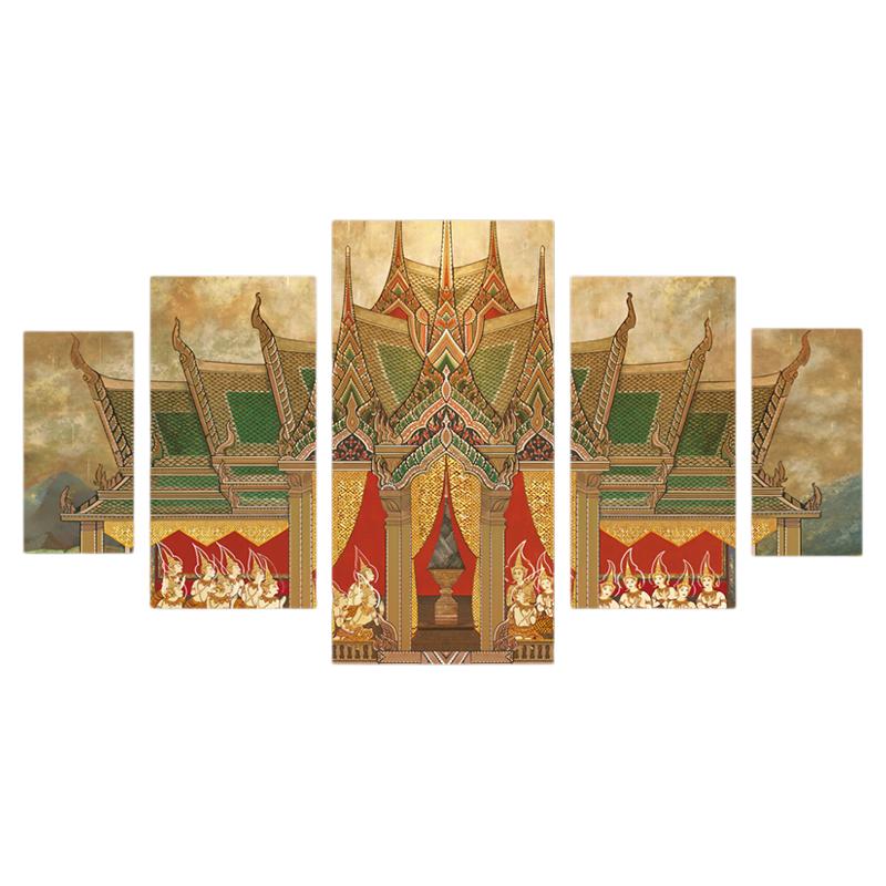 东南亚客厅餐厅装饰画泰式五联画
