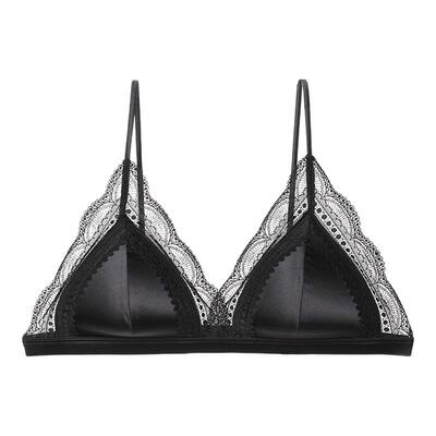 安莉芳小胸桑蚕丝无钢圈三角杯文胸女薄款蕾丝法式内衣EB00062