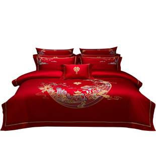 南方寝饰山盟海誓红色结婚床上用品四件套婚庆刺绣婚礼铺床嫁妆