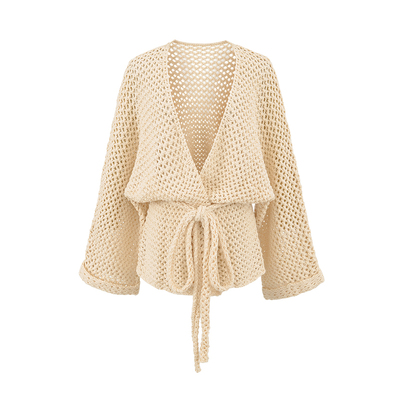 纯欲风系带收腰镂空针织开衫上衣