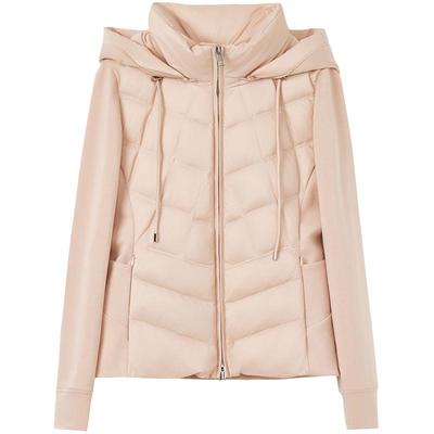 LANCY/朗姿2025冬新款鹅绒针织拼袖短款立领轻薄连帽羽绒服外套女