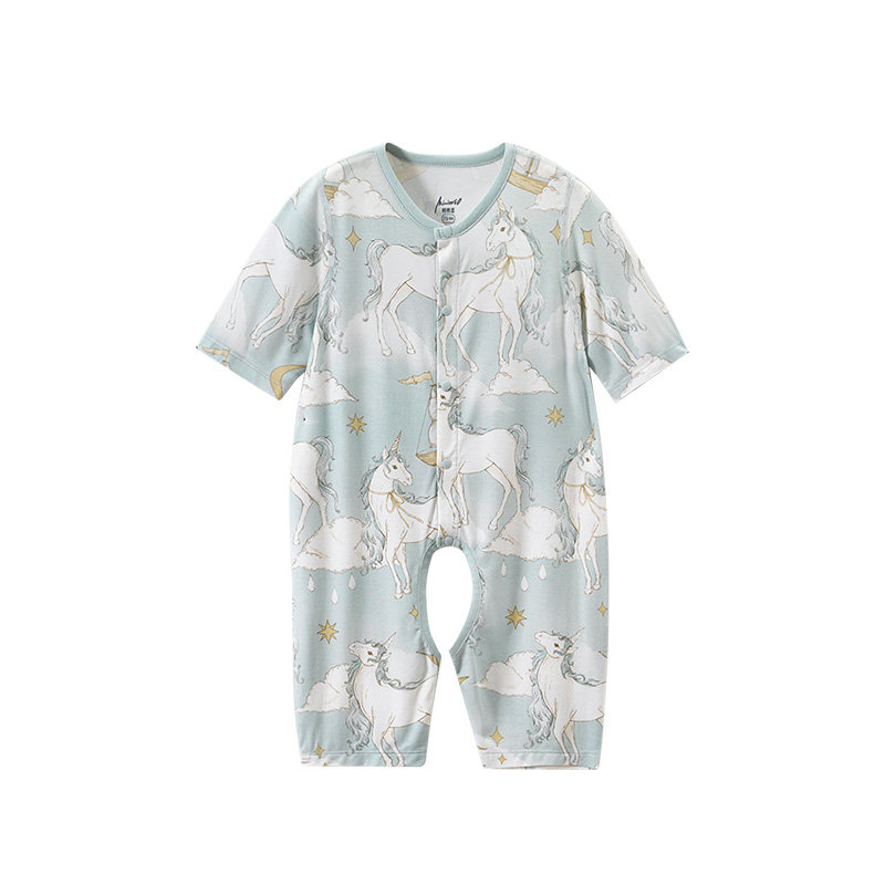 宝宝开档连体衣婴儿睡衣竹纤维夏季薄款冰丝幼儿衣服七分袖空调服