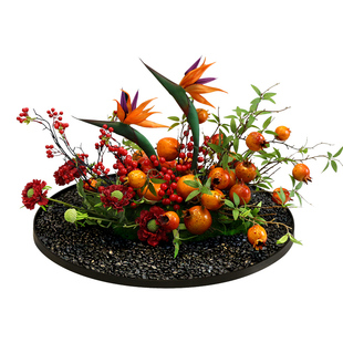 酒店大圆桌中间摆花仿真假花电动转盘装饰品摆件包厢餐桌景观桌花