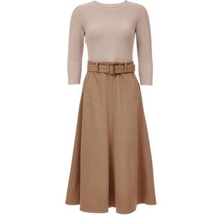 【ONLY奥莱】春季新款修身针织拼接牛仔裙圆领高腰七分袖连衣裙女