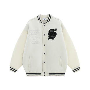 INSstudios 国潮牌情侣美式植绒PU皮夹克宽松棒球服棉衣夹棉外套