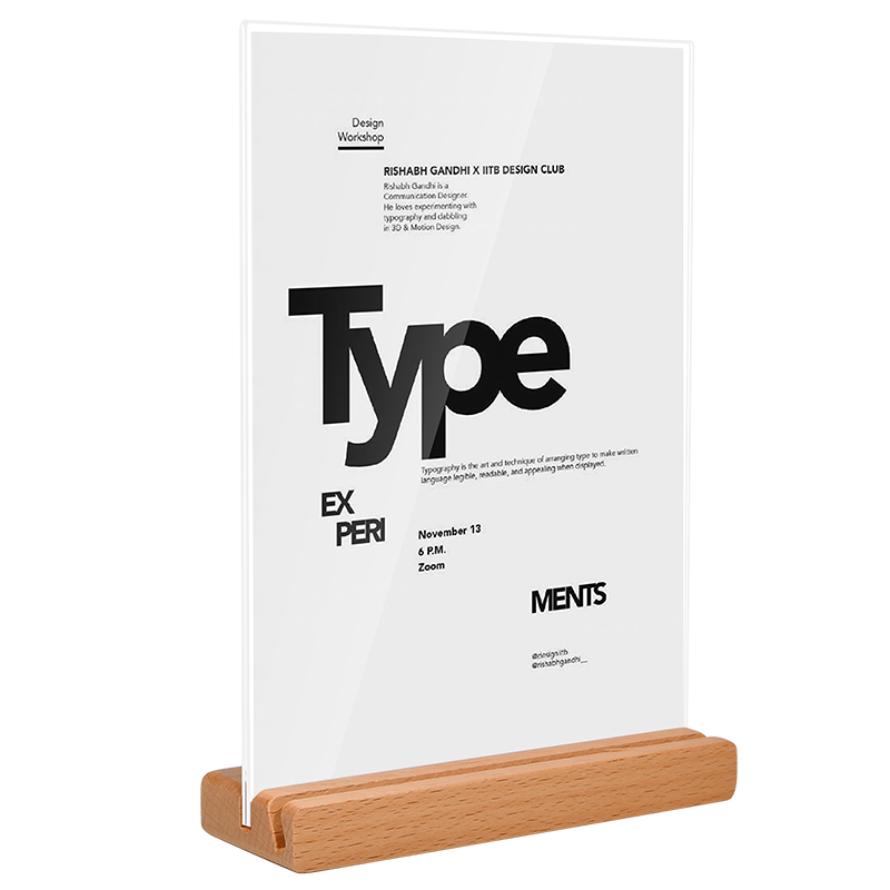 实木亚克力台卡木质底座A4展示牌A5立牌桌牌双面透明餐桌菜单价目表广告牌价格牌A6桌面木底座台牌会议速销宝