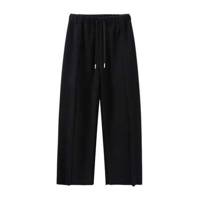 Basic House/百家好加绒休闲裤女小个子秋冬抽绳灰色直筒阔腿裤子