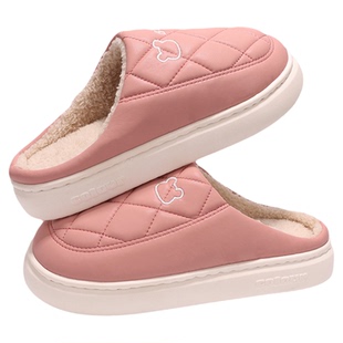 防水棉拖鞋女家居室内秋冬季厚底2024新款加绒保暖防滑老人棉拖男