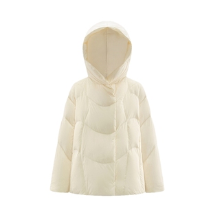 艾莱依连帽羽绒服新款短装舒芙蕾小众时尚卫衣款冬装翻领外套简约