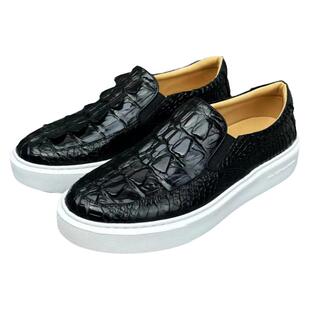 鳄鱼皮男鞋新款鳄鱼尾一脚蹬乐福鞋耐磨防滑莱曼犀牛正品真皮鞋子
