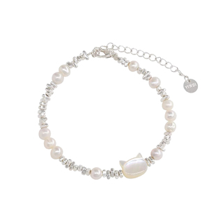 猫蛰S925纯银猫咪碎银子几两珍珠手链轻奢小众女生精致高级感手串