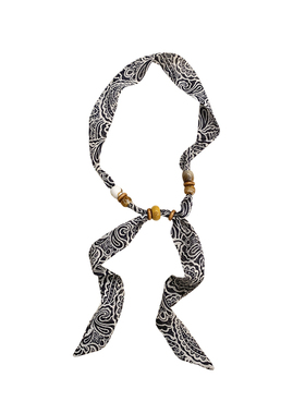 复古腰果花抽拉串珠丝巾项链女