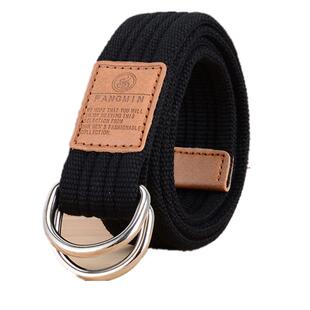 男女通用学生双环扣帆布腰带户外韩版编织无孔束作训军训裤带皮带