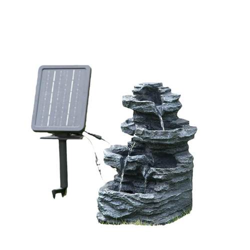 太阳能循环流水造景花园庭院树脂石头假山公司鱼缸不插电瀑布装饰