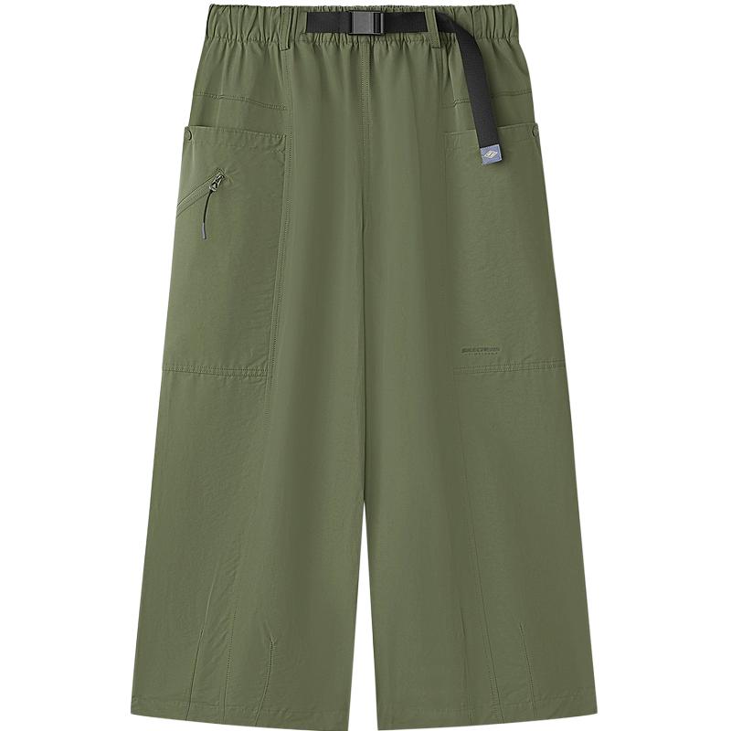 斯凯奇经典系列女子廓形直筒九分裤宽大版型防泼水功能休闲轻商