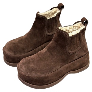 欧货IDO勃肯短靴鞋女2025新款冬皮毛一体雪地靴女厚底显脚小百搭