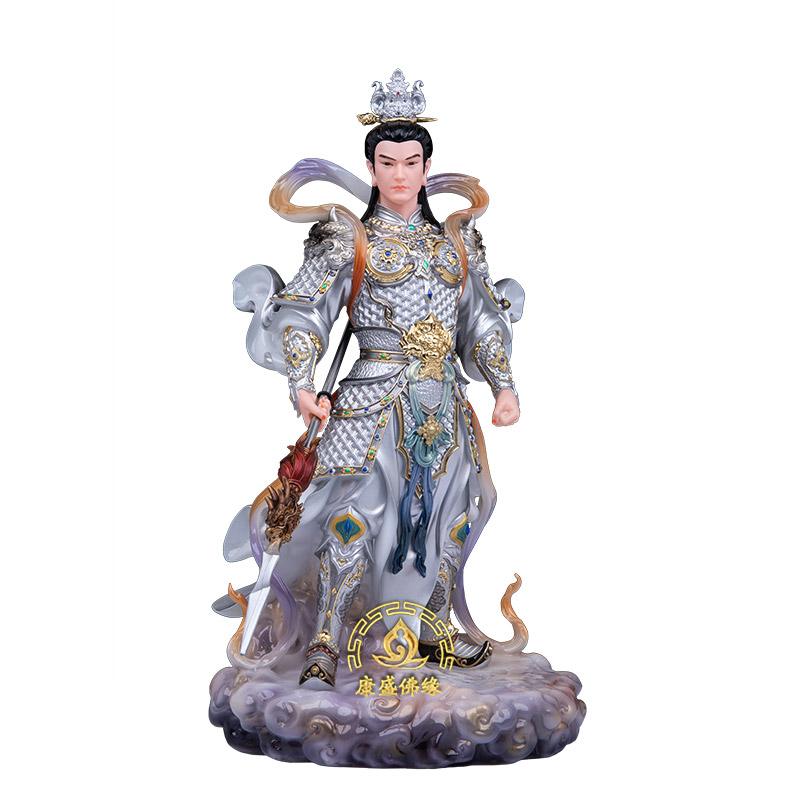 汉白玉银彩赵子龙将军供奉摆件