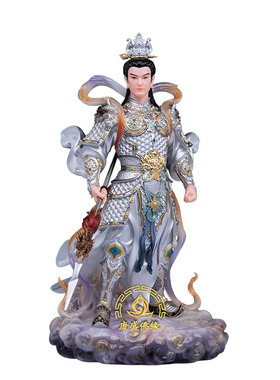 汉白玉银彩赵子龙将军供奉摆件