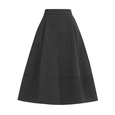 深灰色毛呢花苞裙半身裙女秋冬中长款大码遮胯显瘦a字伞裙蓬蓬裙