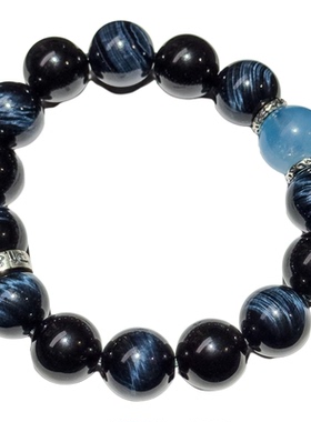 天然黑曜石海蓝宝水晶虎眼石手链