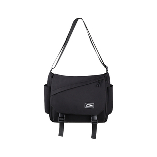 李宁斜挎包男士大容量单肩包男通勤轻便大学生邮差包休闲帆布包女