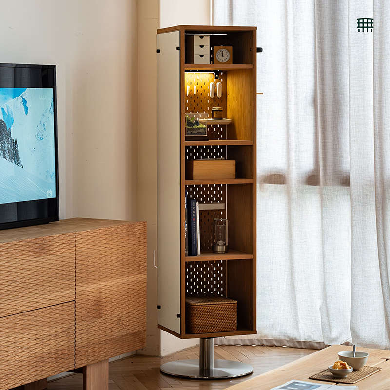 无即所有旋转书架实木穿衣落地置物小户型柜客厅度全身收纳镜360