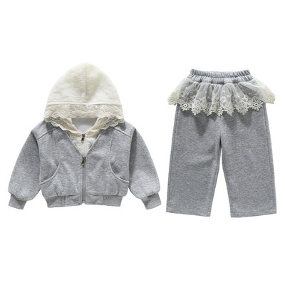 英国KABEITREE女童套装蕾丝卫衣